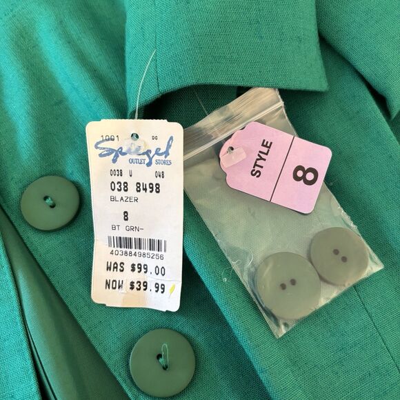 VTG NEW Apart Womens 8 Green Rayon Linen Blend Button Blazer Jacket Classy Work - Picture 10 of 11